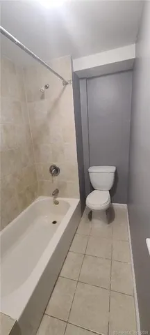 a bathroom with a bathtub and a toilet