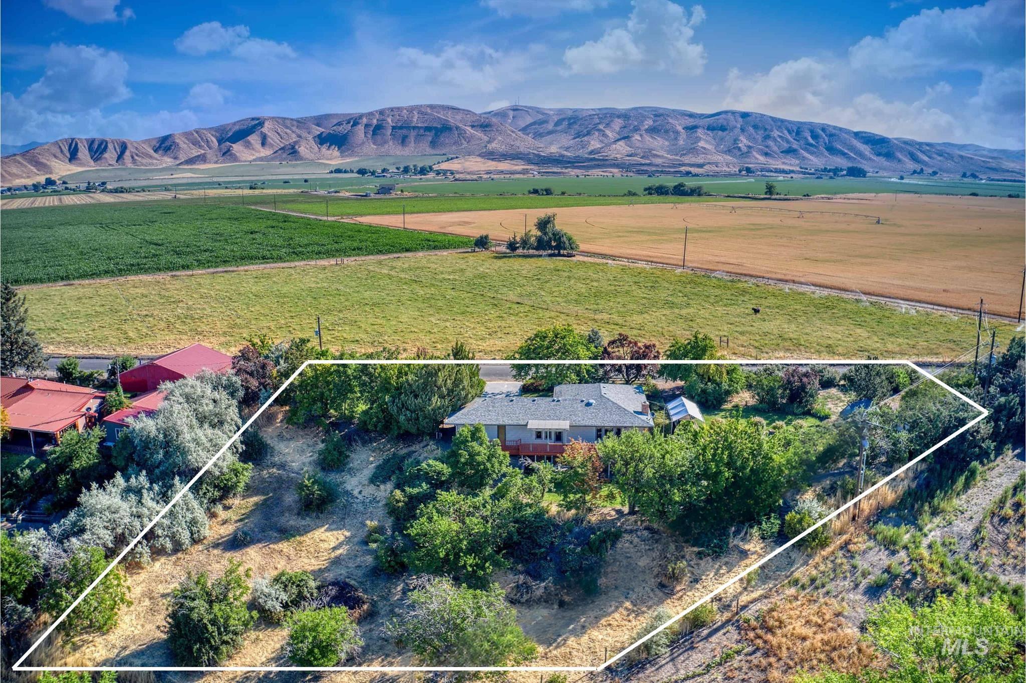 1493 Cove Road Weiser, ID 83672 - Photo 49 of 50 Expansive property featuring a single-story residence with a gray shingled roof, set amidst mature trees and natural landscaping