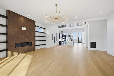 a view of a livingroom with a chandelier