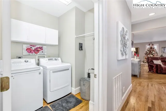 a storage room with a washer and dryer