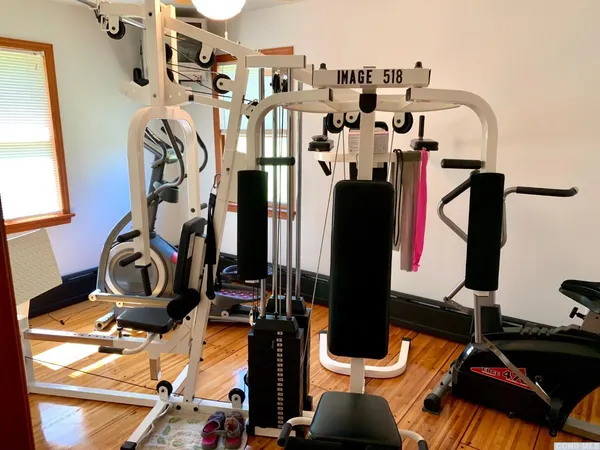 a view of a room with gym equipment