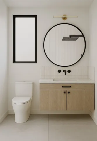 a bathroom with a toilet a sink and mirror