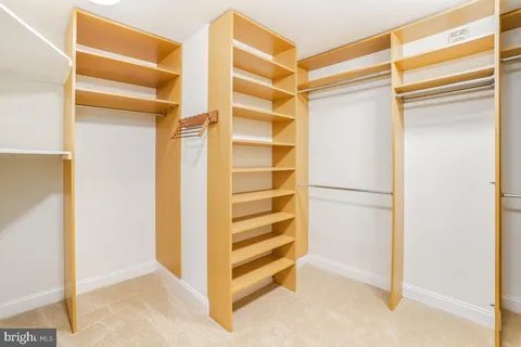 a view of walk in closet with empty racks