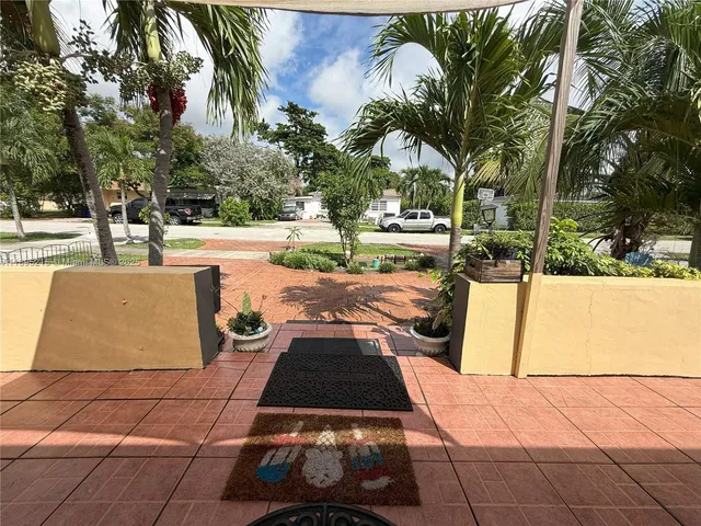 a view of a backyard with palm trees
