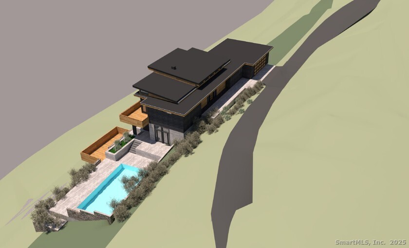 31 A June Road New Preston Marble Dale, CT 06777 - Photo 7 of 25 Aerial rendering, looking westward over the house towards Lake Waramaug.
