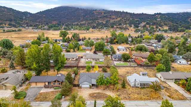 a view of a city with mountains in the background