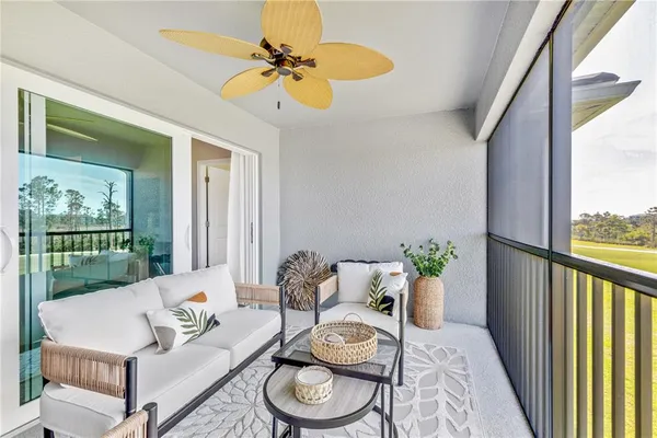 a view of a balcony with lake view