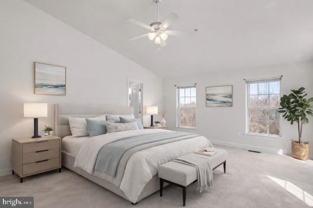 932 Orchard Ridge Drive, Unit 200 Gaithersburg, MD 20878 - Photo 29 of 51 a spacious bedroom with a bed a chandelier and a potted plant