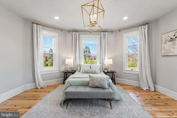 an aerial view of a house with outdoor space