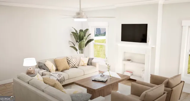 a living room with furniture and a flat screen tv
