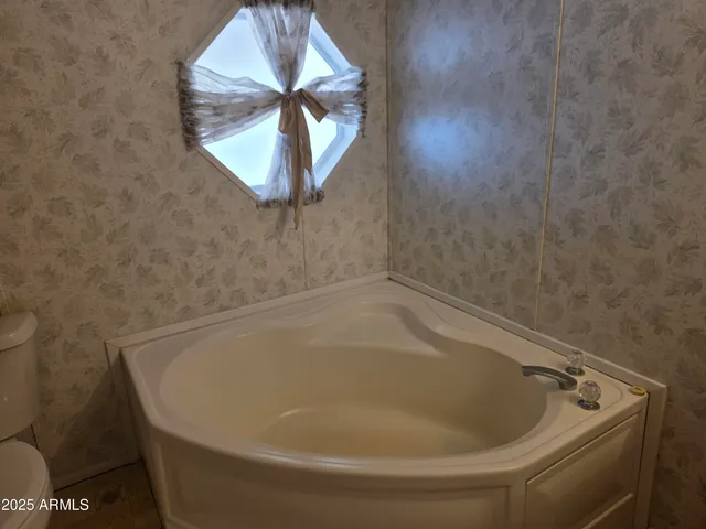 a bathroom with a bathtub
