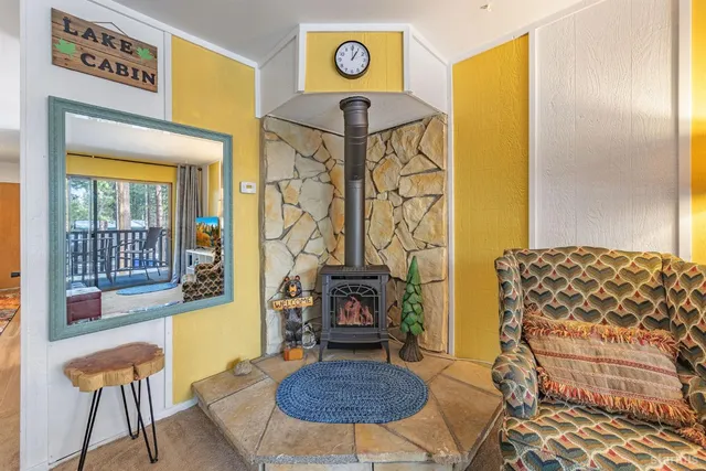 a living room with a couch and a table