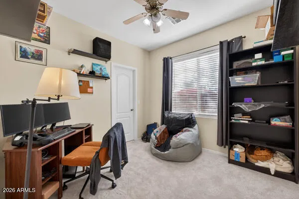 a children room with furniture and toys
