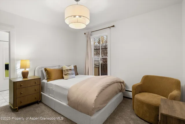 a bedroom with a bed and closet