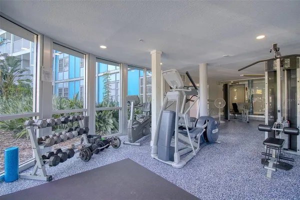 a view of a room with gym equipment
