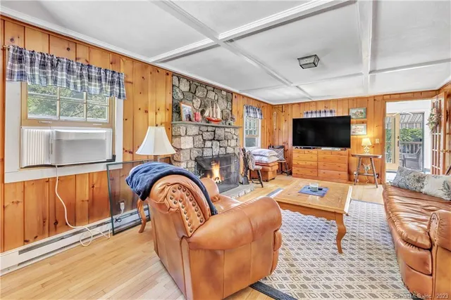 a living room with fireplace furniture and a flat screen tv