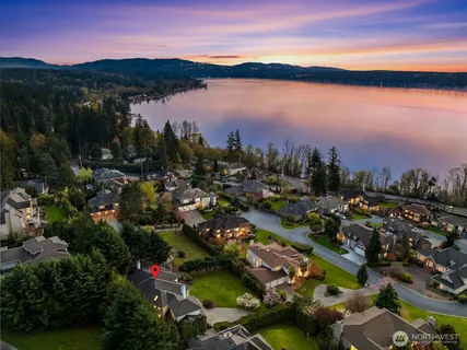 a view of a city with sunset view