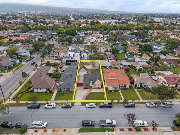an aerial view of an buildings