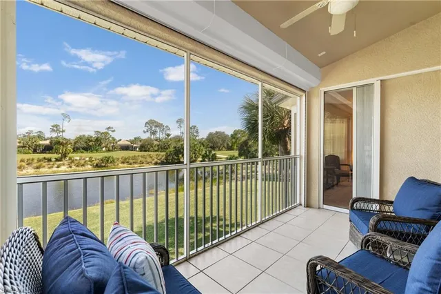 a balcony with furniture