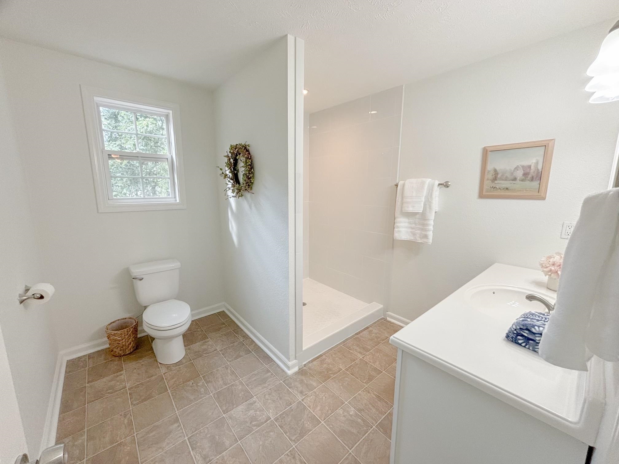1695 Dawson Road Brighton, TN 38011 - Photo 11 of 13 Bathroom featuring a shower, tile patterned floors, toilet, and vanity