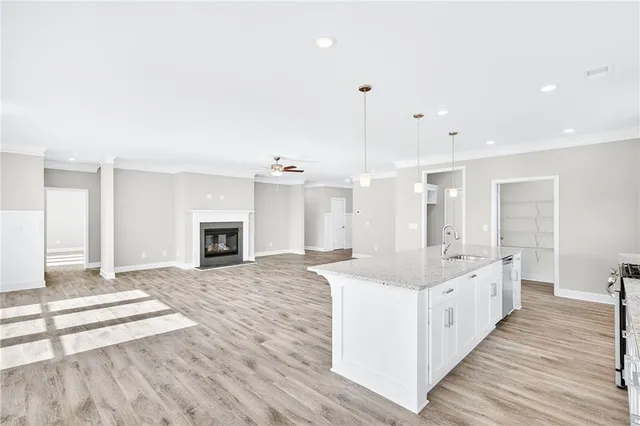 a large white room with a large window