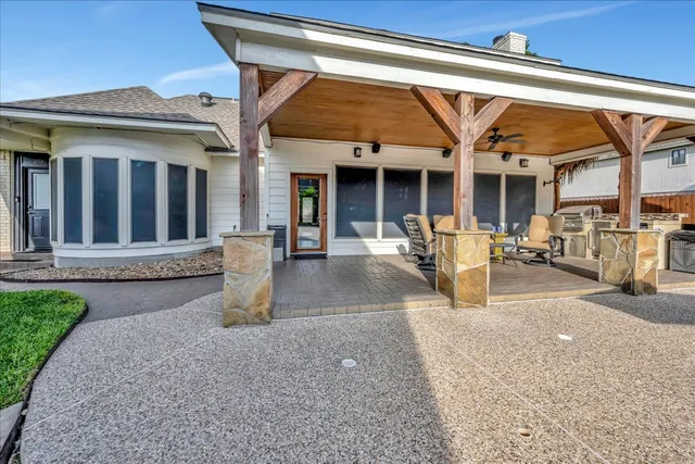 a view of a building with a patio