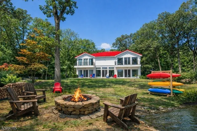 a view of a lake with a park next to a lake