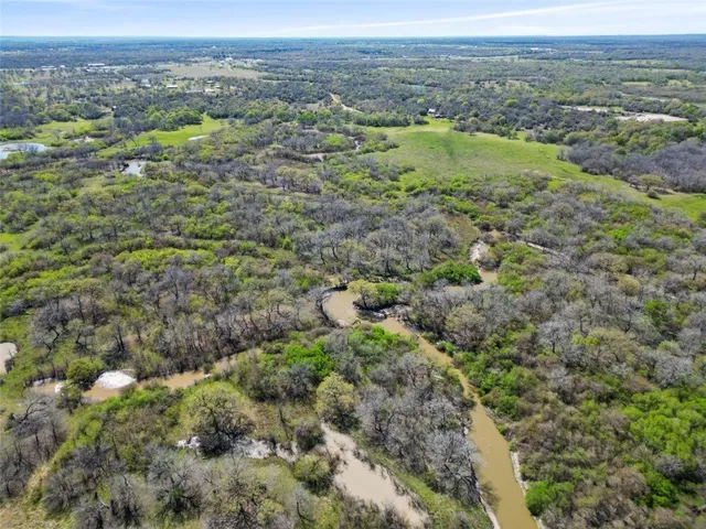 a view of a city with lush green forest