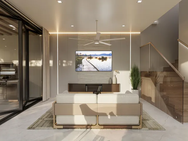 a living room with table