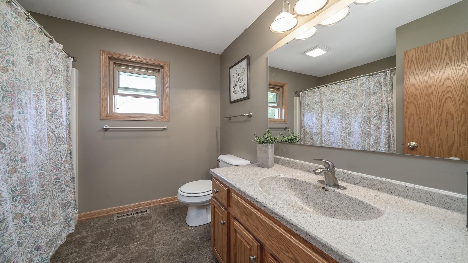 4317 Ridgeview Lane Byron, IL 61010 - Photo 19 of 41 a bathroom with a granite countertop sink toilet and mirror