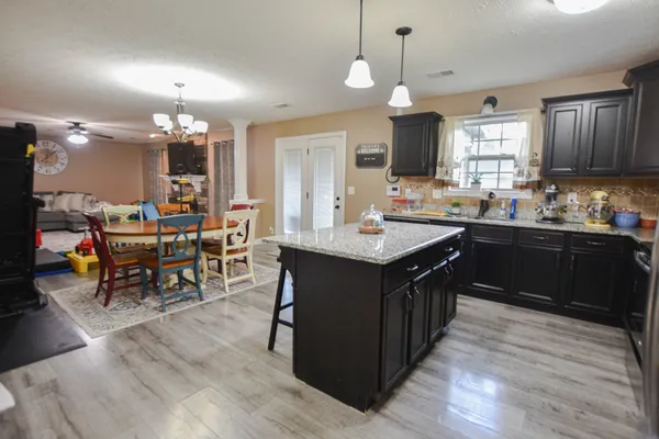 a kitchen with lots of counter top space