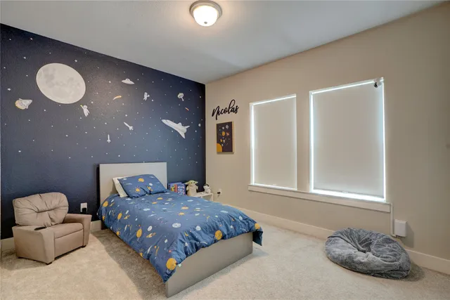 a view of a livingroom with shelves