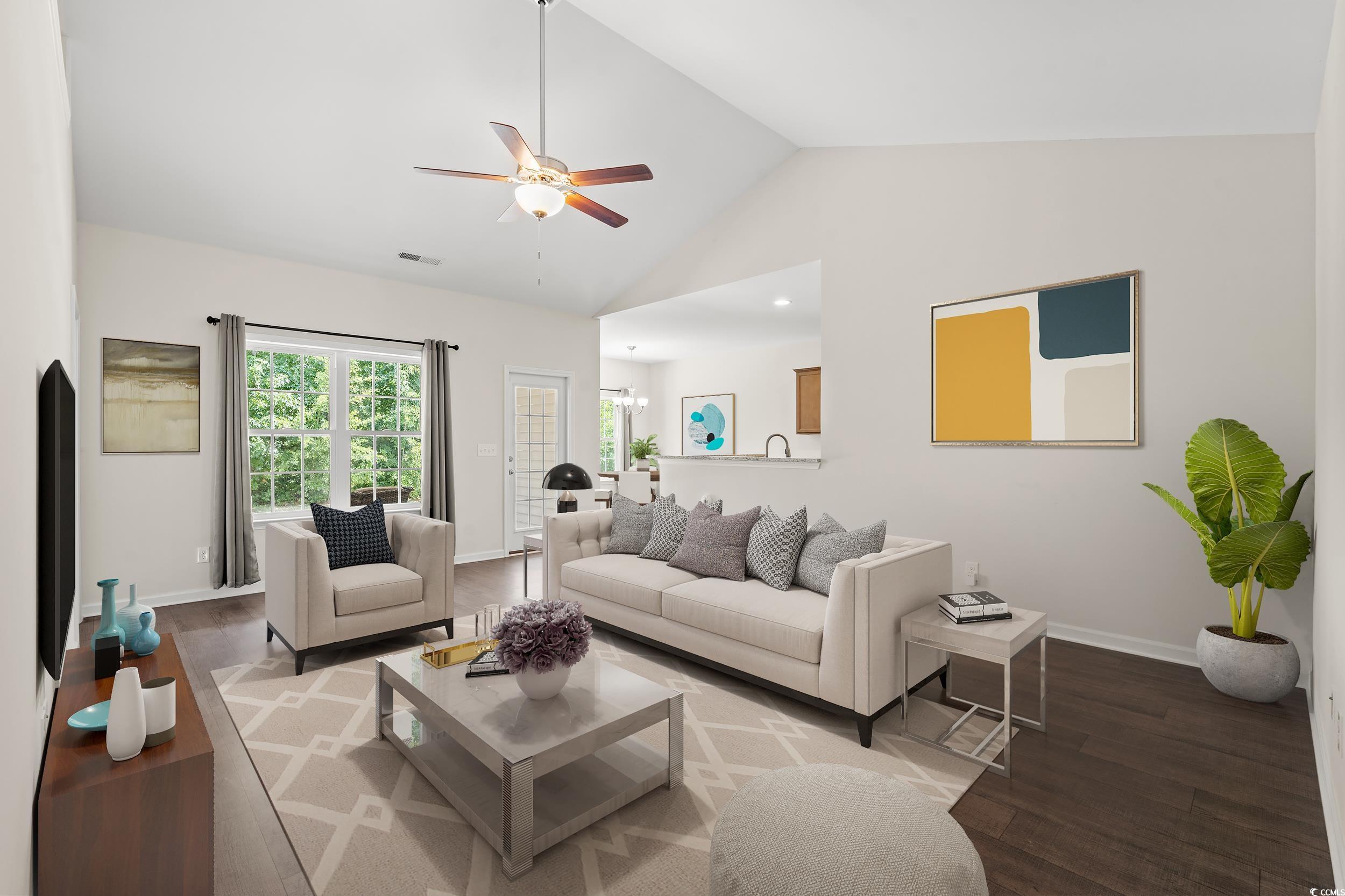 280 Palm Terrace Loop Conway, SC 29526 - Photo 2 of 29 Living room with ceiling fan and high vaulted ceil