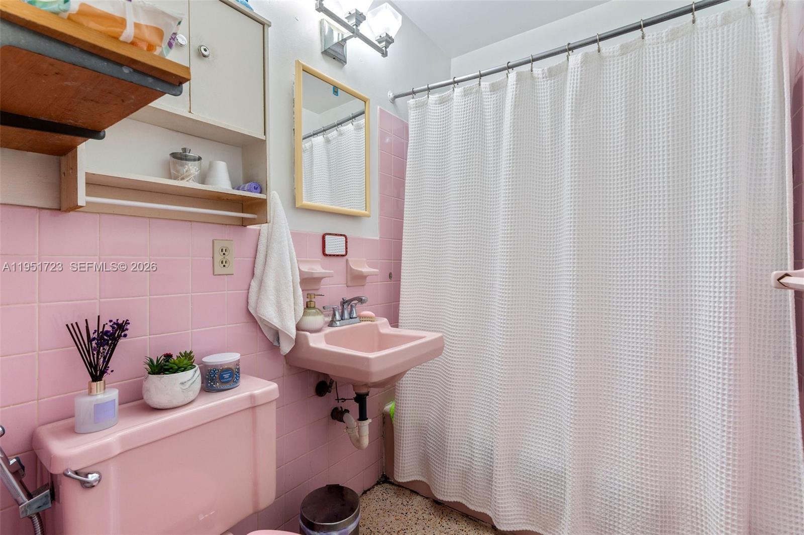 9601-9603 Southwest 36th Street Miami, FL 33165 - Photo 42 of 45 a bathroom with a sink a mirror and shower curtain