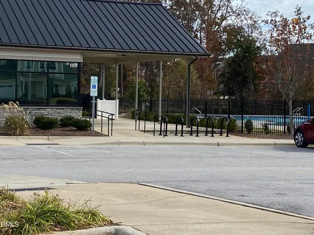 a view of a building with a patio
