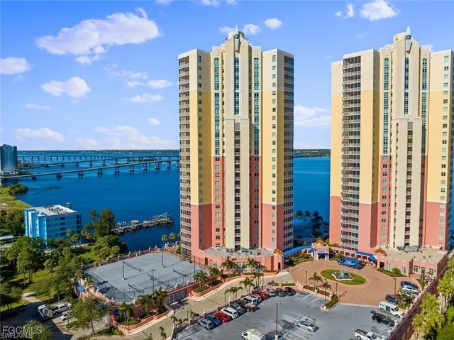 a view of a city with tall buildings