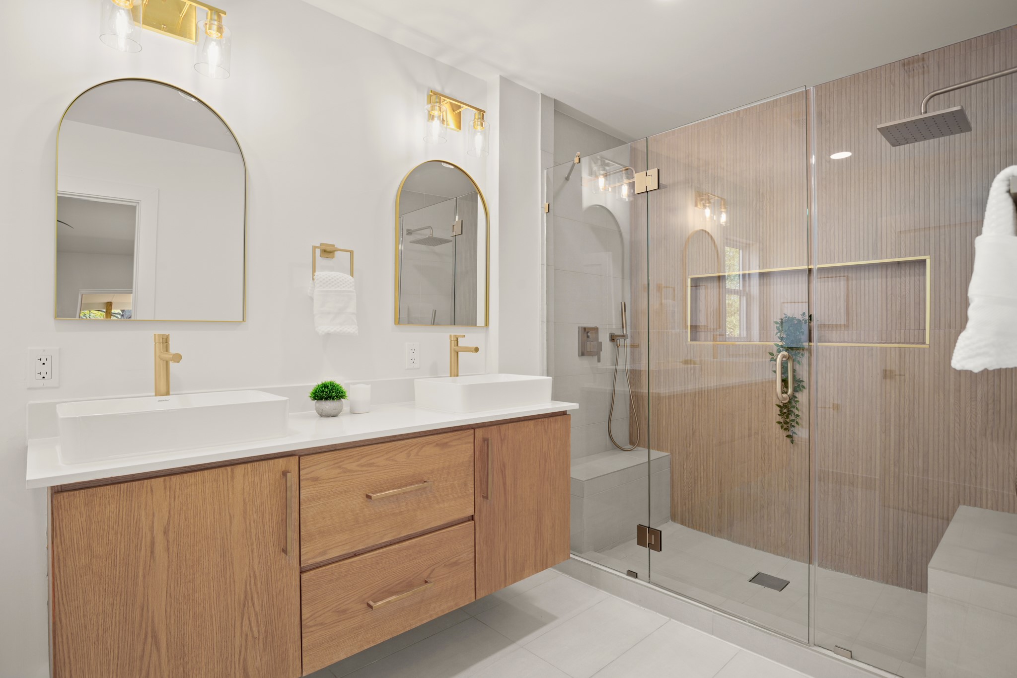 3308 Touchstone Street Austin, TX 78723 - Photo 22 of 38 a bathroom with a double vanity sink mirror and shower