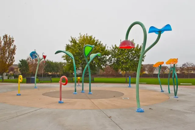 a view of a park with slide