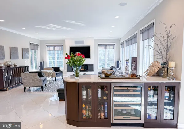 a living room with furniture a fireplace and a potted plant