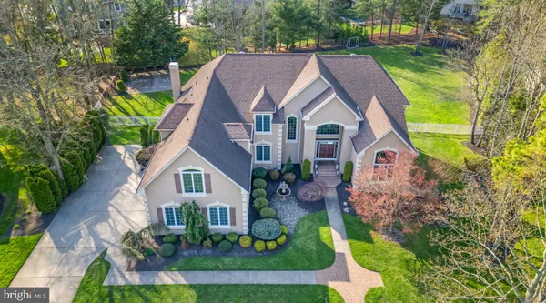 a aerial view of a house with a yard and potted plants