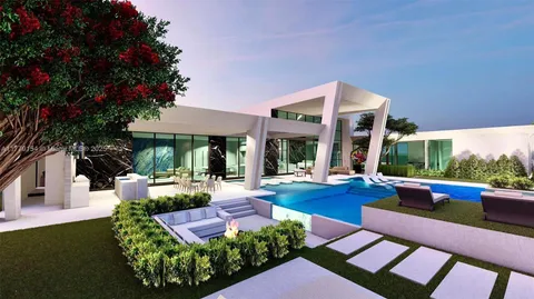 a view of a patio with couches table and chairs potted plants and palm tree