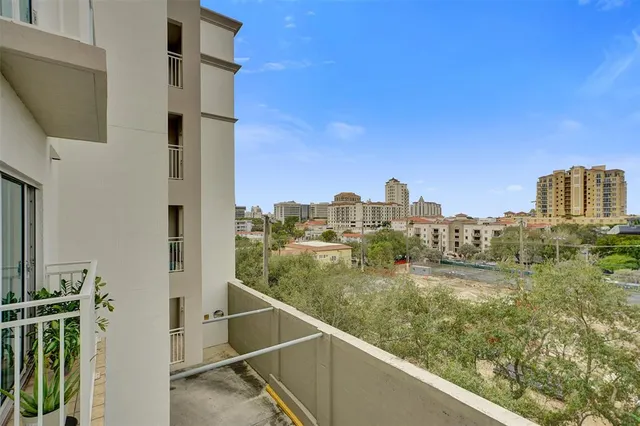 a view of a city from a balcony