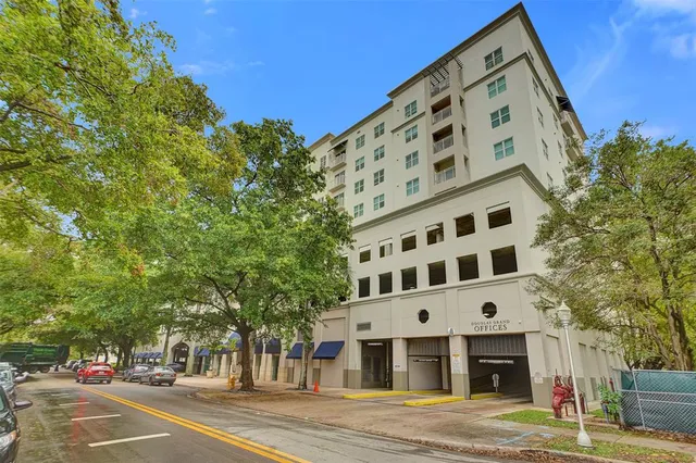 a view of a building with a street