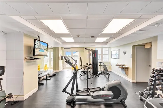 a view of a room with gym equipment