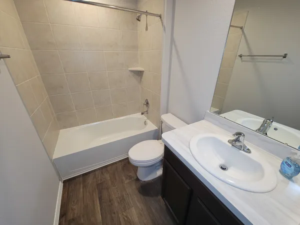 a bathroom with a bathtub