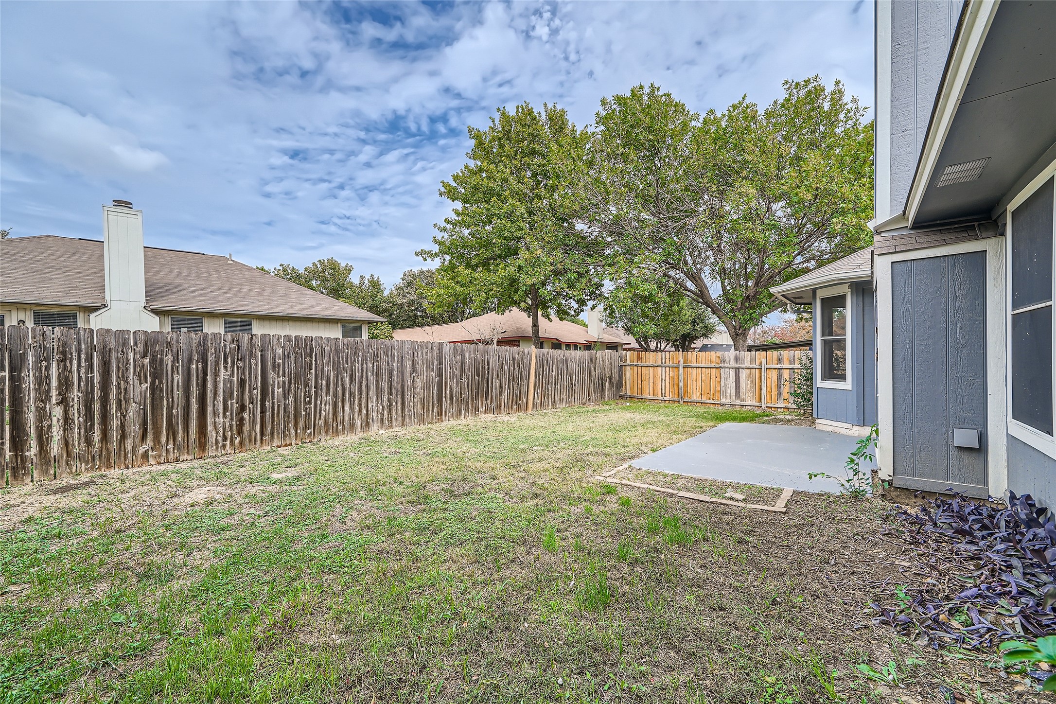905 Jasmine Trail Georgetown, TX 78626 - Photo 25 of 31 a view of a backyard with wooden fence and a large tree