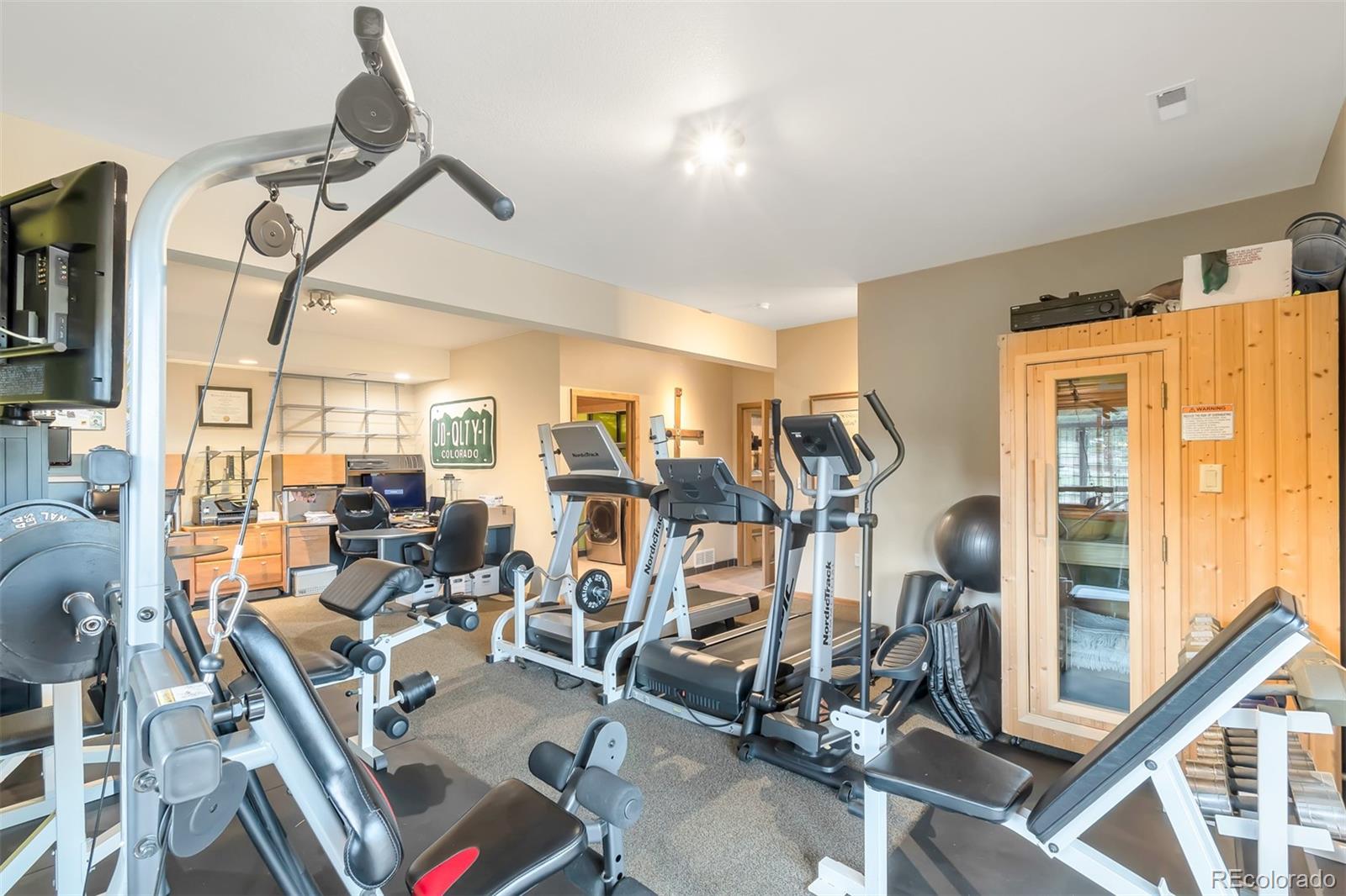 195 Bulldogger Road Bailey, CO 80421 - Photo 26 of 38 a view of a room with gym equipment