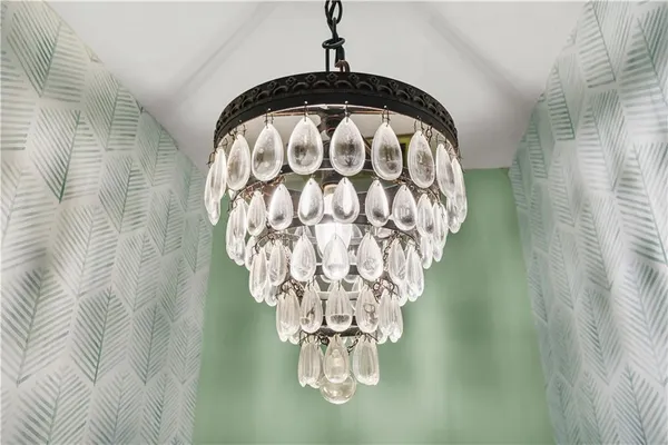 a close view of a chandelier in closet