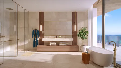 a view of a swimming pool with a garden and patio