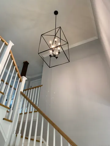a view of a balcony with wooden floor
